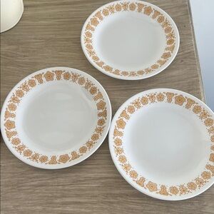 3 Butterfly Gold dessert plates by Corning. Exc replacement plates or start one